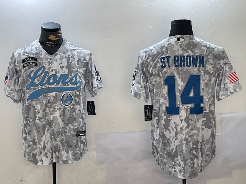 Men Detroit Lions #14 St Brown Nike Arctic Camo 2024 Salute to Service Limited NFL Jersey style 2